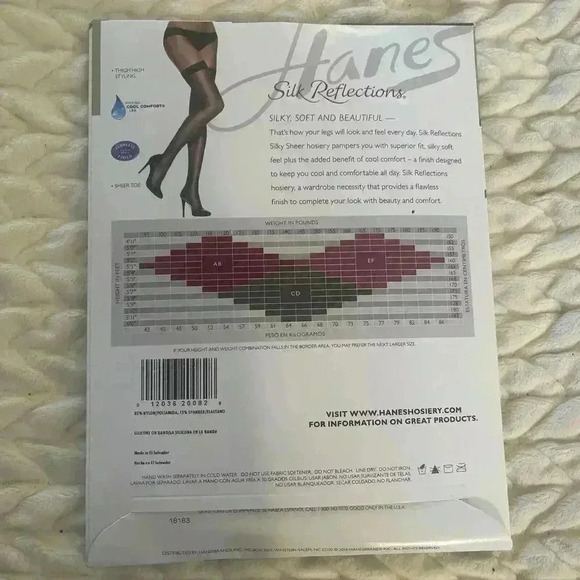Hanes Silk Reflections Silky Sheer Thigh Highs Size EF Barely Black Style #720 - Picture 2 of 9